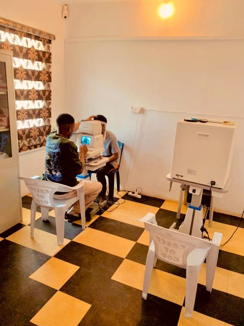 The tonometry room at God First with the CT.80 tonometer and acuity testing booth